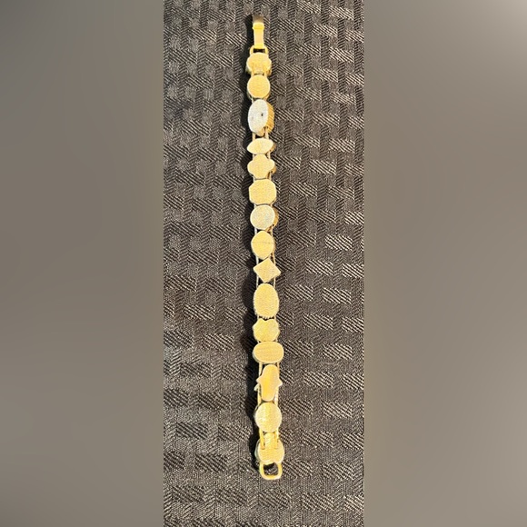 SOLD! Victorian Revival Gold Tone Slide Charm Bracelet with Uranium Glass - Picture 7 of 8